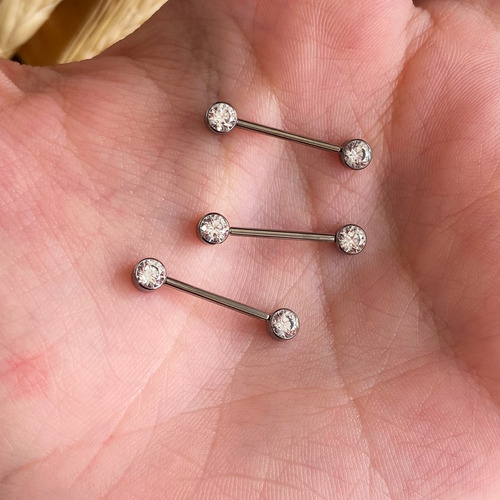 Piercing Barbel Mamilo Titanio Pontos De Luz 14mm Cor Prateado