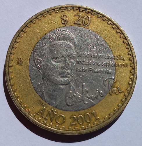Moneda De 20 Pesos De Octavio Paz 2001