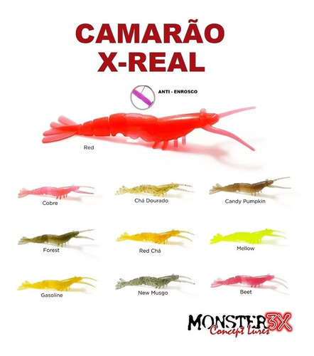 Camarão Monster 3x X-real 7cm Cor Red chá