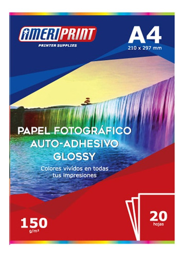 Papel Ameriprint A4 X20 150g Fotográfico Adhesivo Glossy Color Blanco