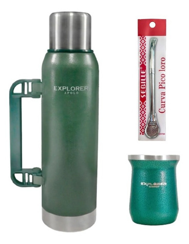 Termo Explorer 1.3lt Cebador+ Mate 350ml Acero Inox Bombilla