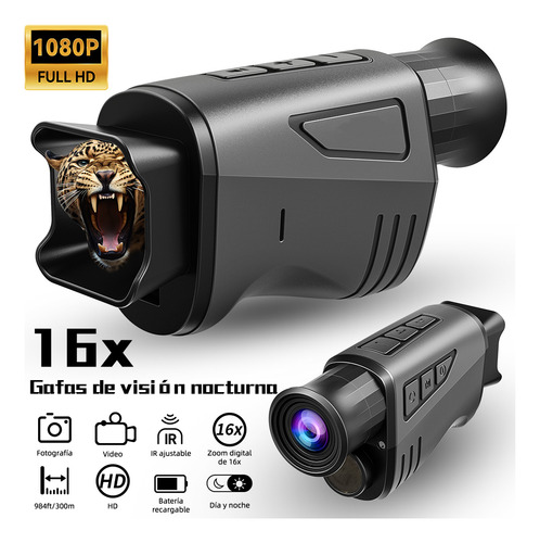Monocular Visión Nocturna 16x Zoom Infrarrojo 300m, 1080p Hd Video/grabación, Caza Camping Vigilancia, Portátil 165g, Batería Recargable
