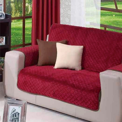 Protector De Sofa 2 Puestos Doble Faz Vinotinto - Camel