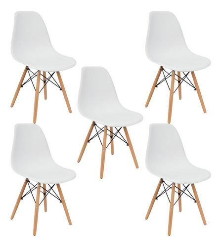 Kit 5 Cadeiras Charles Eames Eiffel Wood Design Branca