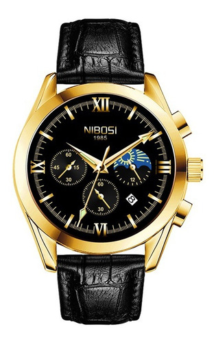 Nibosi Relojes De Cuarzo Con Fase Lunar De Cuero Para Hombre