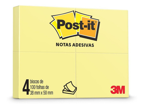 Bloco De Recado Auto Adesivo 38 X 50 Mm Com 4 Post-it - 3m