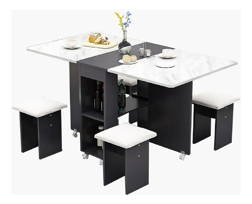 Mesa Comedor Plegable Tiberuis 4 Asientos Moderno Plegable