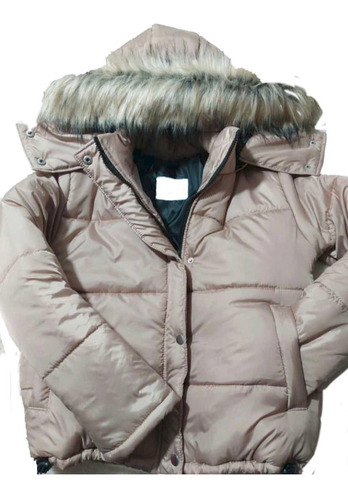 Campera Negra Metalizada Mujer Puffer Invierno Capucha Moda