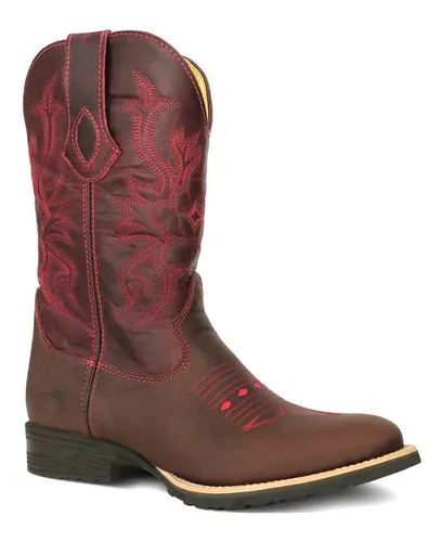 Bota Texana Country Masculina Couro F ssil Tabaco Silverado