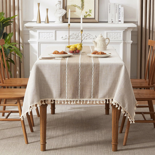 A Mantel De Lino Y Algodón, Mantel Rectangular Redondo