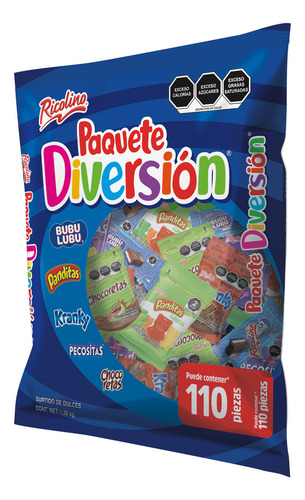 Caja 6 Bolsas De Paquete Diversion Ricolino 1.3kg 110pz.c/u