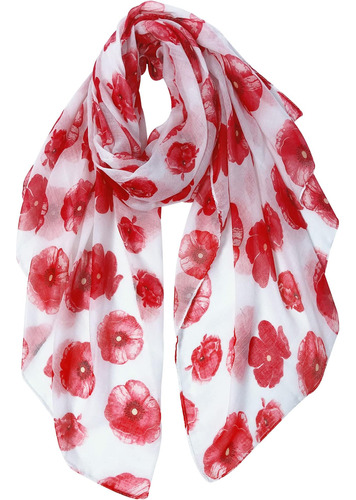 Gerinly Red Poppy Floral White Bufanda Para Mujer Chal Oblon