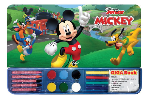 Disney - Giga Books - Mickey - Livro Para Colorir; Cartela De Adesivos; Gizes De Cera; Canetinhas; Aquarela; Pincel