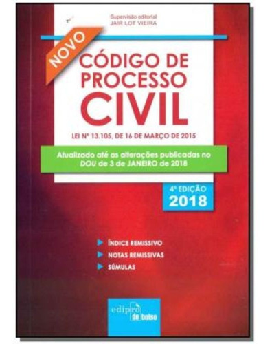 Mini Código De Processo Civil 2018 Editora Edipro