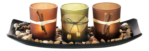 Natural Candlescape Juego De 3 Soportes De Vela, Charola Y P