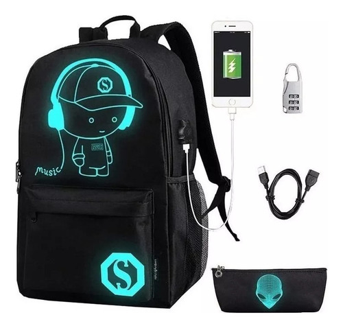 Mochila Flymei Antirrobo Luminosa Con Usb Y Diseño De Animé