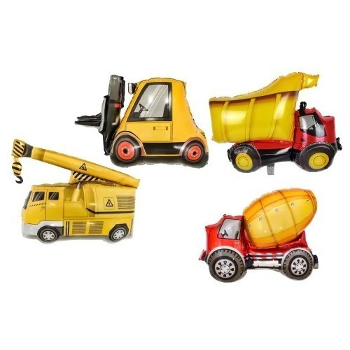 Set Globo Metalizado Camion Grua Construccion 36cm X4