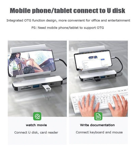 Imagen 5 de 10 de Hub Adaptador Tipo C 6 En 1 Usb 3.0 Hub Con Hdmi Y Sd