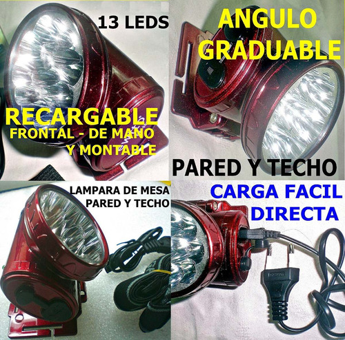 Set 2 Potente Linternas 13 Led Frontal Y Montable Recargable