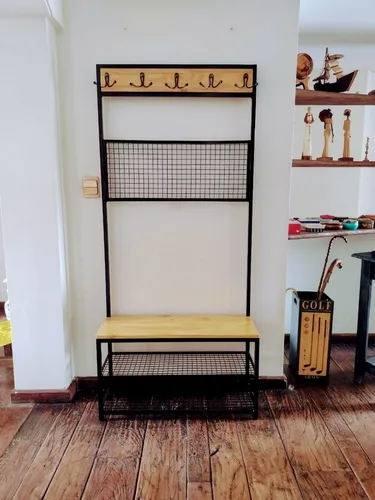 Perchero recibidor hierro y madera outlet