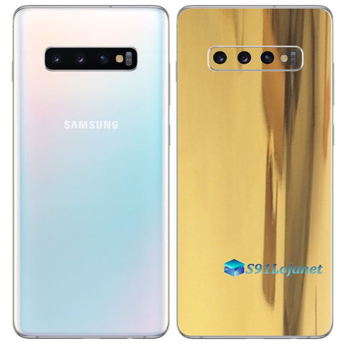 Galaxy S10 Plus Adesivo Skin Película Tras Metal Ouro Gold