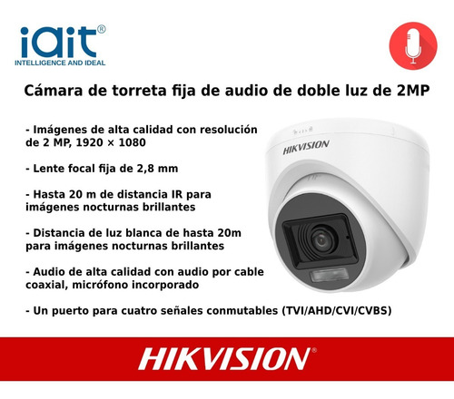 Imagen 2 de 5 de Kit Hikvision 8 Camara Noturno Color Vu Audio 1080p 1tb