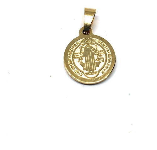 Imagen 3 de 3 de Medalla Acero Inoxidable Dorada San Benito 1.2 Cm