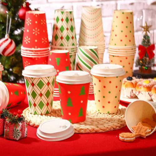 Juego De 36 Vasos De Papel Para El Dia De Navidad Con Tapas
