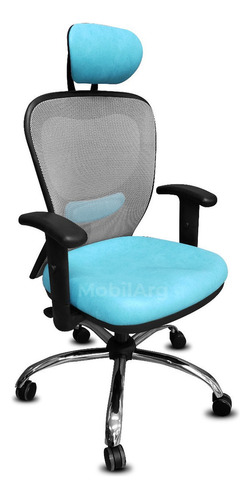 Sillón Ergonomico Lumbar Citiz Con Cabezal Cromado En Colores A Eleccion + Color Ecocuero Turquesa