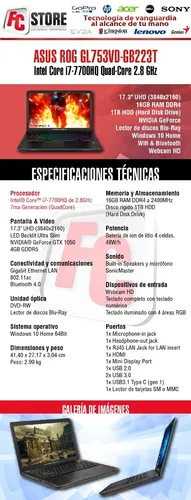 Notebook Asus Rog Atrix Gl753v I7 7700 17 Uhd Gtx 1050 Ddr5