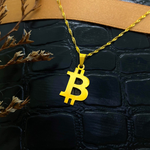 Cadena Y Dije Bitcoin Oro 18k Amarillo 55 Cm