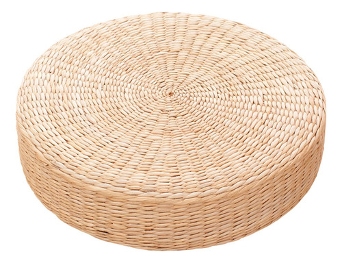 Puf De Suelo Redondo Con 3 Cojines De Tatami De Paja Tejida