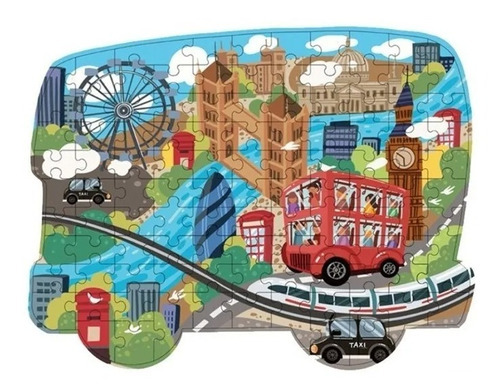 Rompecabezas 108 Pcs Londres Puzzle Forma Bus C/ Bolso Viaje
