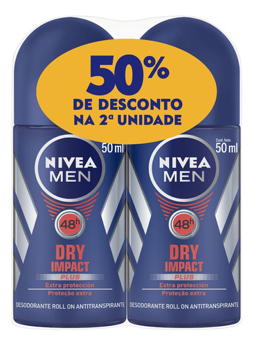 Kit Desodorante Roll On Dry Impact 50ml Nivea Men Fragrância Dry Imapact