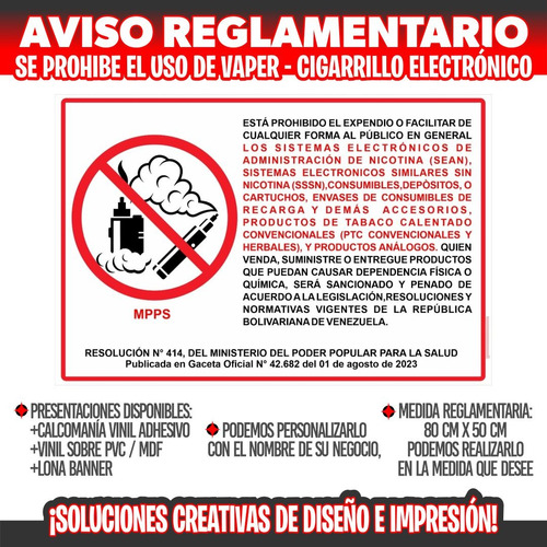 Aviso Cartel Se Prohibe El Uso De Vaper Evita Multas Gaceta