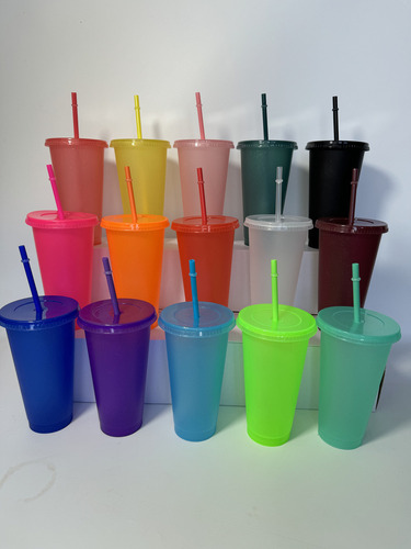 Vasos Reutilizables De 24 Oz Con Tapa Y Popote, 15 Piezas Color 15 Colores