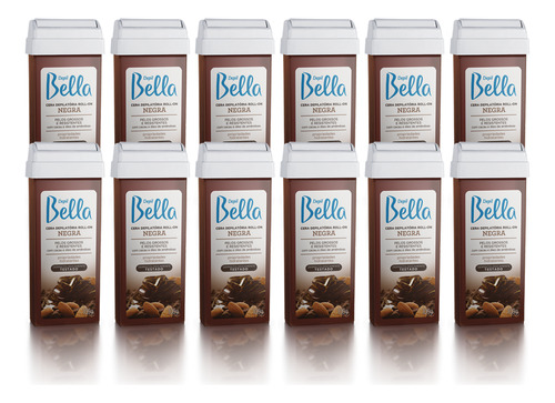 12 Refis Cera Depilatória Roll-on Depil Bella 100g Negra