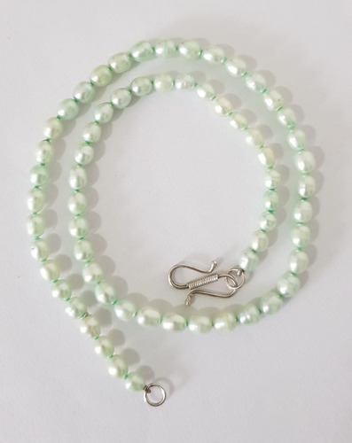 Collar Perlas Agua Dulce Verde Cierre Plata 925 Con 44cm