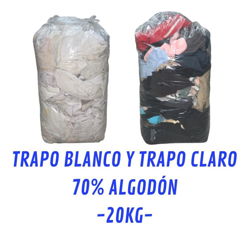 Trapo Industrial - 70% Algodón - Claro Y Blanco - 20kg