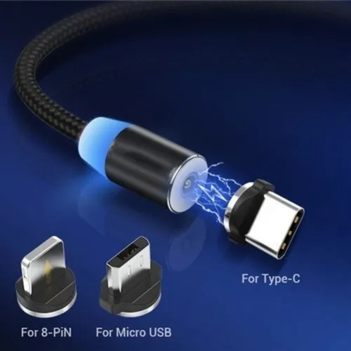 Cable cargador magnético Ios Andro Fl 3 en 1 tipo C con LED