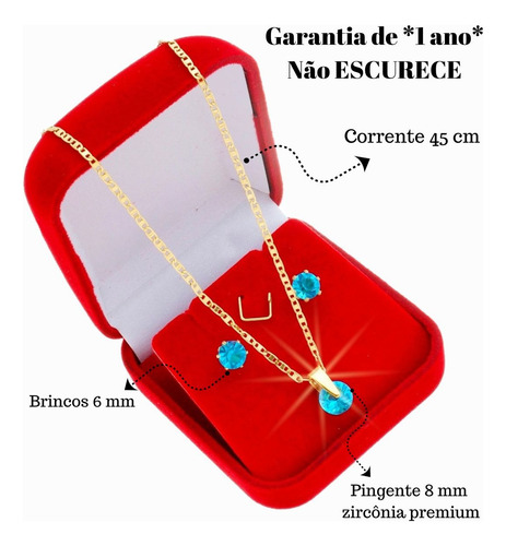 Conjunto Colar Pingente + Brinco Ponto De Luz Folheado A 18k