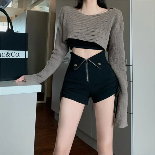 Pantalones Cortos De Cintura Alta Con Cierre Ajustado Para M