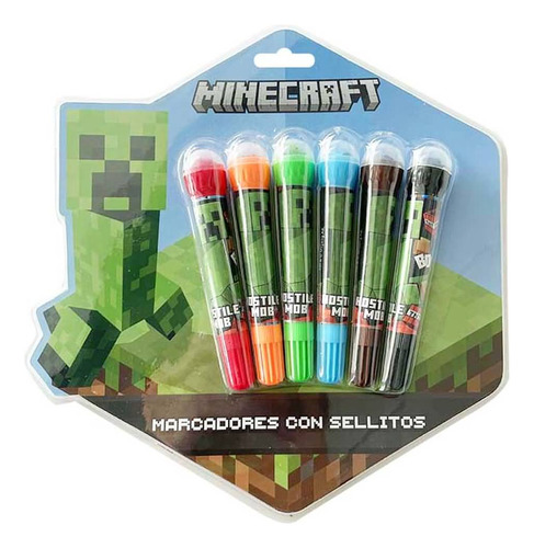 Marcadores Con Sellos Blow Pen 6 Colores Minecraft.