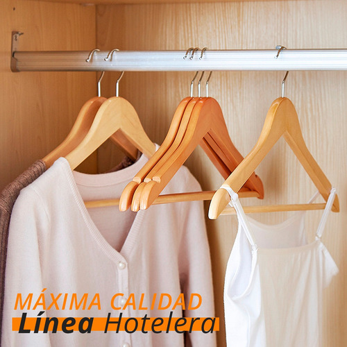 Pack 5 Perchas De Madera Lustrada Importada Premium Hotel