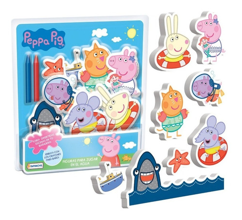 Peppa Pig Juego De Baño 8 Figuras + 2 Crayones De Agua Bebe