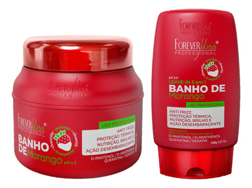 Kit Máscara Banho De Morango 250g + Leave In Morango 140g