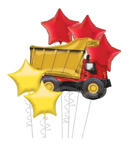 Ramillete Globos Construccion Camion Vol Fiesta Jumbo Bqt 5p