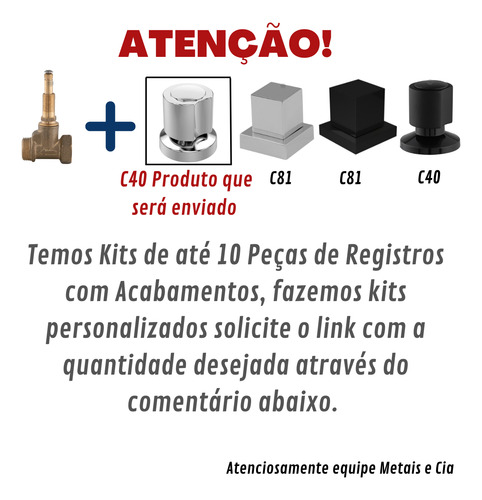 Kit 2 Peças De Registro Mais Acabamento Metal C40 Serve Deca