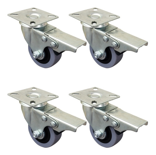 Imagen 1 de 10 de Kit 4 Ruedas Giratorias Pvc 50x18 Mm Con Freno Acero Mueble