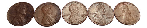 Lote 5 Moedas Antigas One Cent De Dólar Americano (Usado)